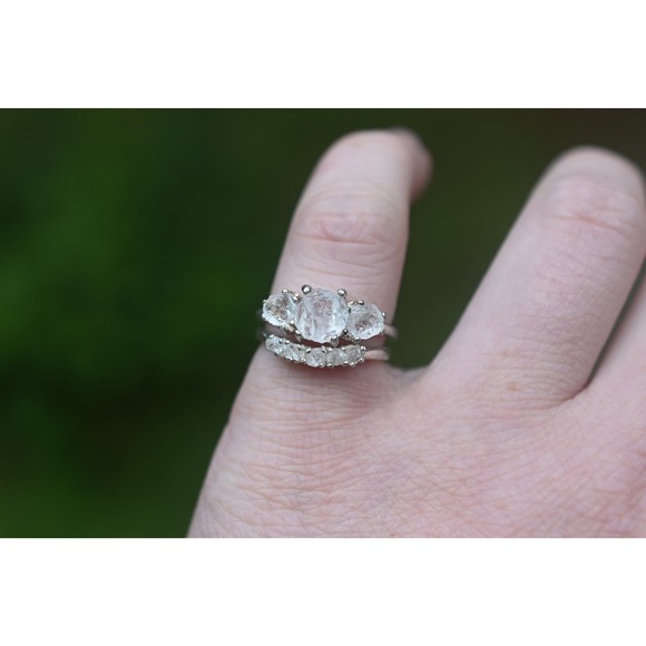 Raw Crystal Engagement Ring - Silver Stacked Diamond-Look Ring - Handcrafted - Picture 7 of 8